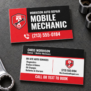Red & Black Mobile Mechanic Auto Repair Business Card