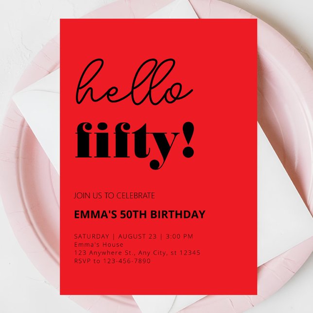 Red Black Modern 50th Birthday Invitation (Creator Uploaded)