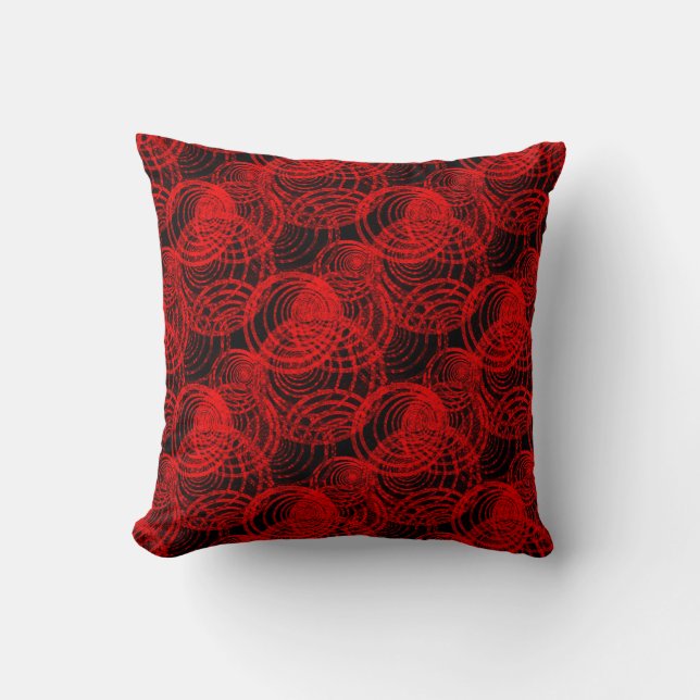 Red & Black Modern Abstract Geometric Circles Cushion (Front)