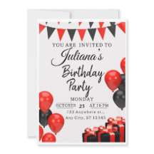 Red & Black Modern Birthday Party Invitation
