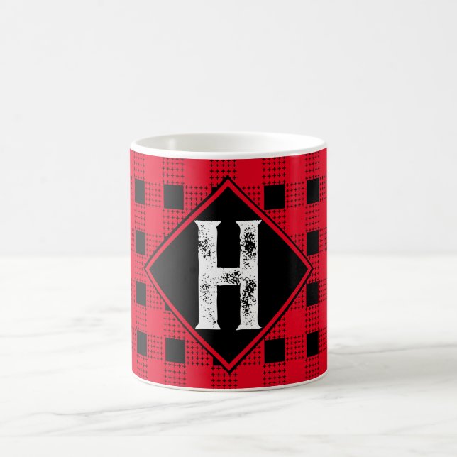 red & black modern buffalo plaid Monogram initial Coffee Mug (Center)