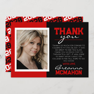 Red & Black Modern Graduation Photo Thank You Card