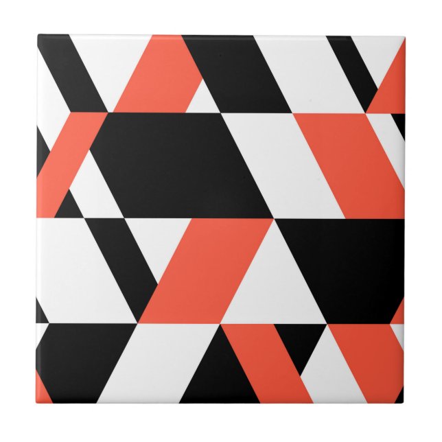 Red-black, modern, trendy, urban geometric design ceramic tile (Front)