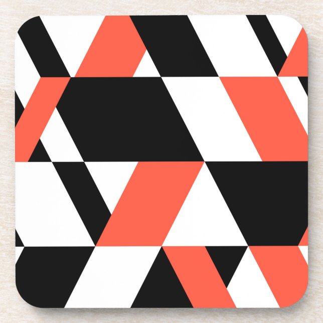 Red-black, modern, trendy, urban geometric design coaster (Front)
