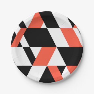 Red-black, modern, trendy, urban geometric design paper plate