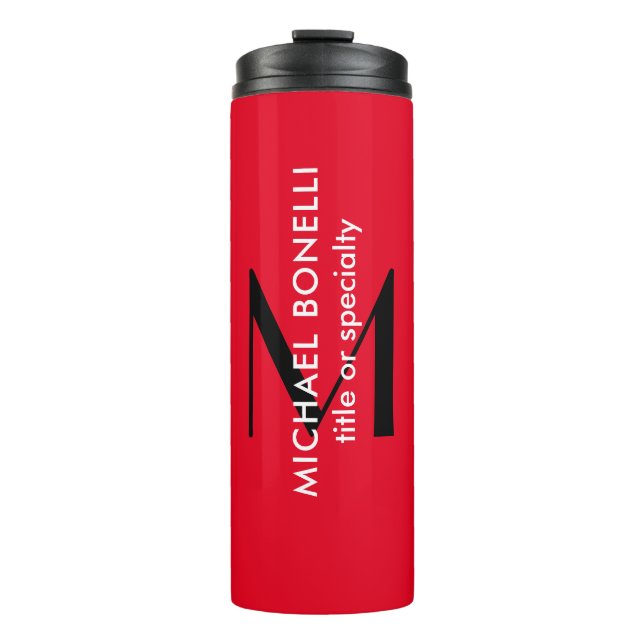 Red Black Monogram Modern Minimalist Template Thermal Tumbler (Front)