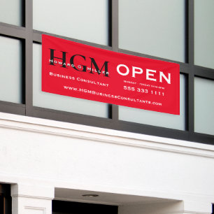 Red Black Monogram Open Business Banner