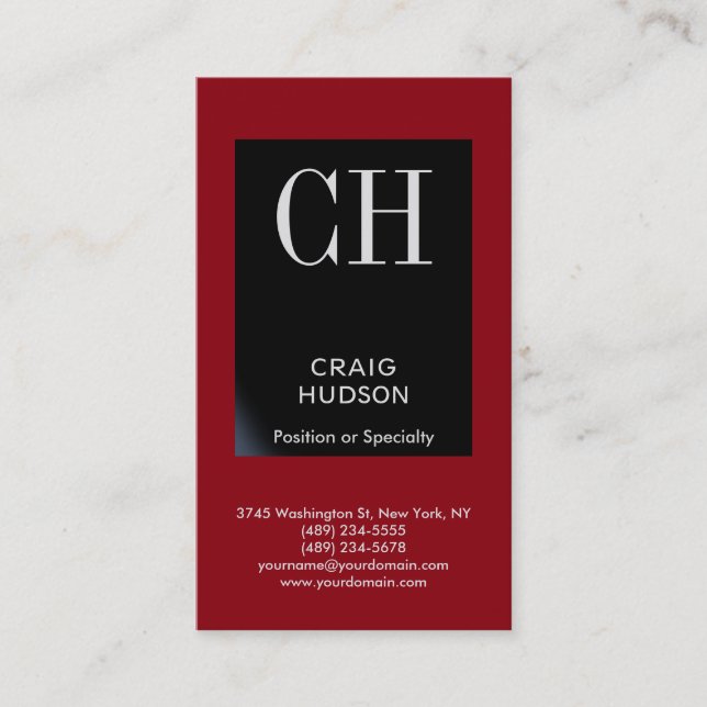 Red Black Monogram Professional Business Card (Front)