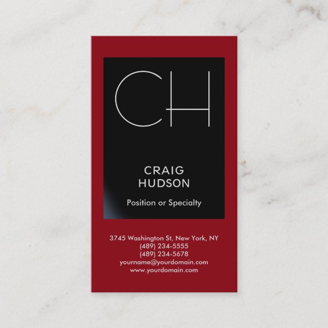 Red Black Monogram Professional Business Card (Front)