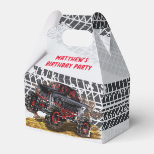 Red Black Monster Truck Birthday Party Favour Box