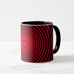 Red Black Mug with Heart Love Circles
