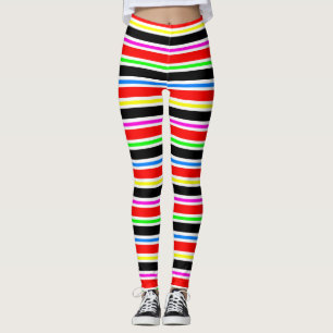 Red Black Multi-coloured Colours Stripes Leggings