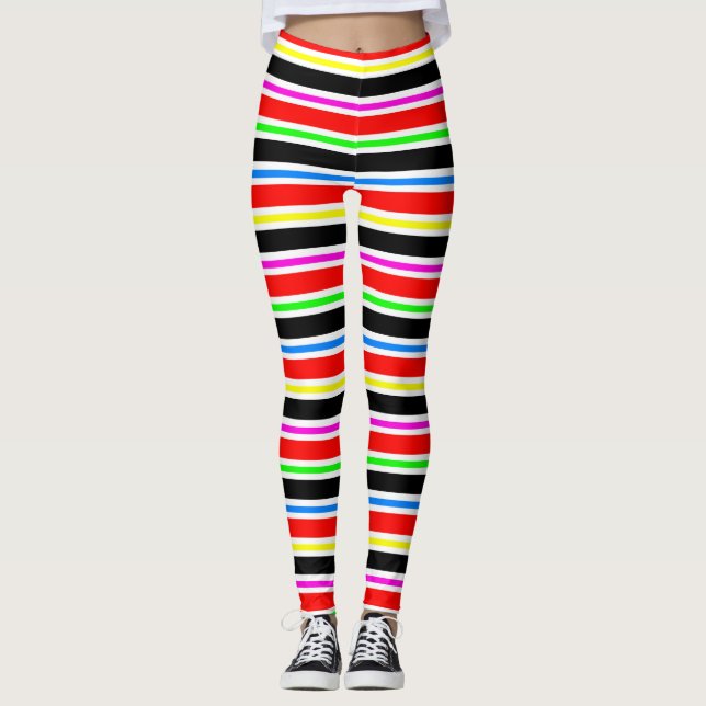 Red Black Multi-coloured Colours Stripes Leggings (Front)