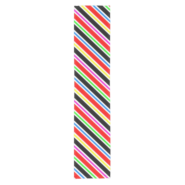 Red Black Multi-coloured Colours Stripes Short Table Runner (Front)