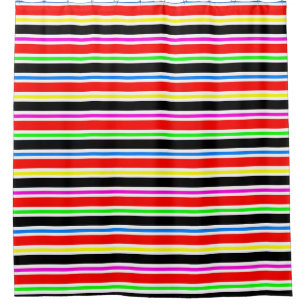 Red Black Multi-coloured Colours Stripes Shower Curtain