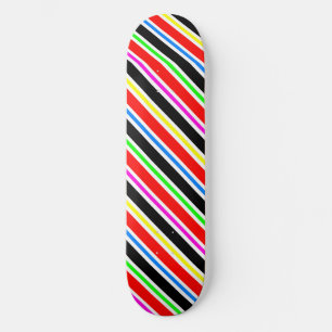 Red Black Multi-coloured Colours Stripes Skateboard