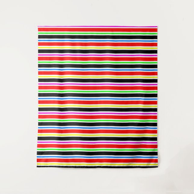 Red Black Multi-coloured Colours Stripes Tapestry (Front)