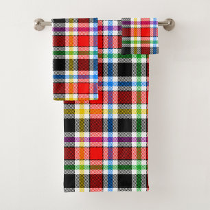 Red Black Multicolour Flannel Plaid Tartan Design Bath Towel Set