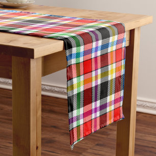 Red Black Multicolour Flannel Plaid Tartan Design Short Table Runner