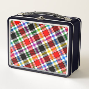 Red Black Multicolour Flannel Plaid Tartan Metal Lunch Box