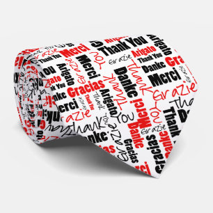 Red Black Multilingual Grateful Typography Collage Tie