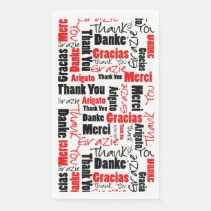 Red Black Multilingual Thanks Typography Collage Napkin