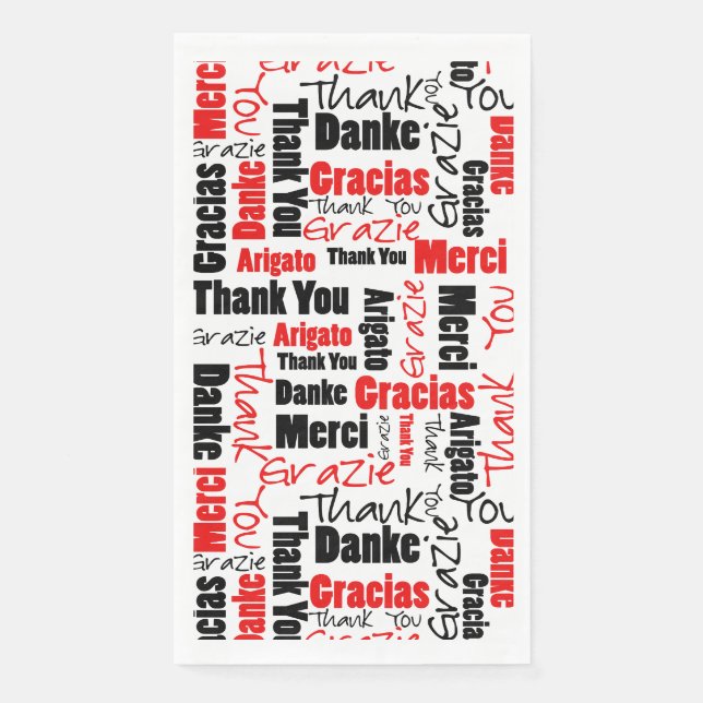 Red Black Multilingual Thanks Typography Collage Napkin (Front)