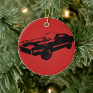 Red Black Muscle Car Silhouette Ornament