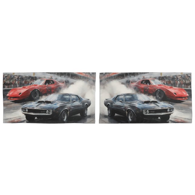 Red & Black Muscle cars  Pillowcase (Front-Set)
