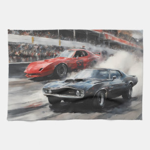 Red & Black Muscle cars Tea Towel