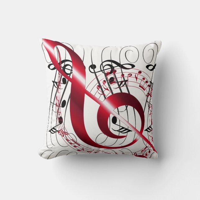 Red, Black Music Notes On White Cushion (Front)