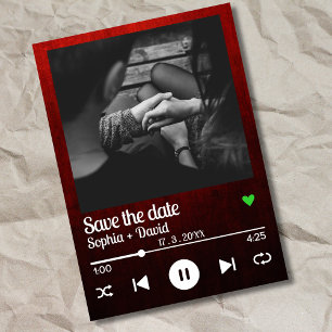 Red Black Music Playlist Song Photo Save the Date Invitation