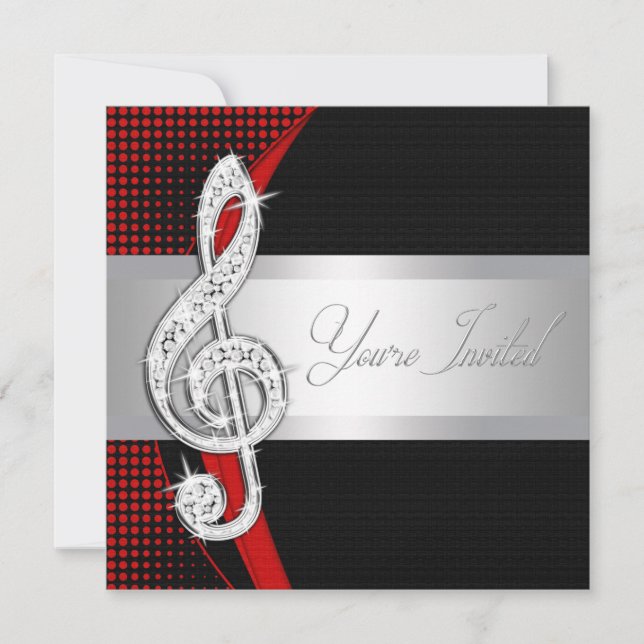 Red Black Music Treble Clef Recital Invitations (Front)