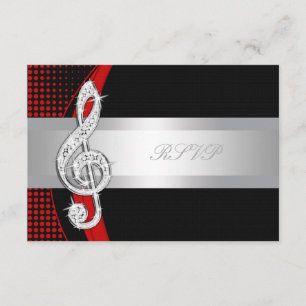 Red Black Music Treble Clef RSVP Card