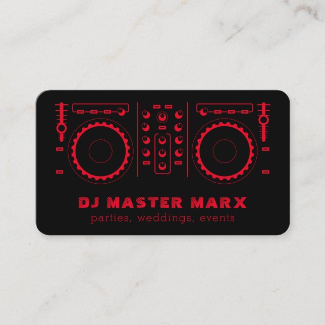 Red Black Music Turntable Disc Jockey DJ Business Card (Front)
