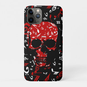 Red Black Musical notes skull iPhone 11 Pro Case