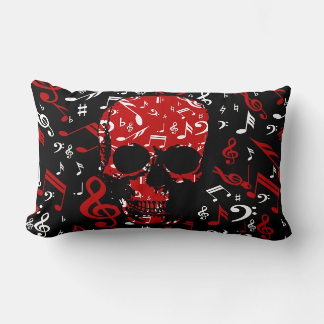 Red Black Musical notes skull Lumbar Cushion (Front)