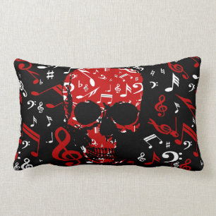 Red Black Musical notes skull Lumbar Cushion