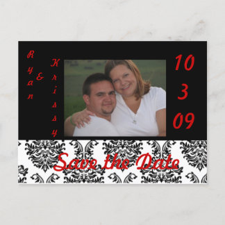 Red, Black n White Announcement Postcard