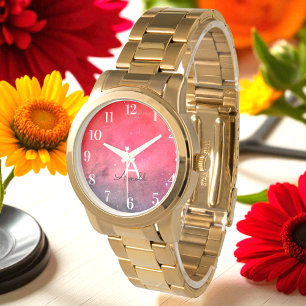 Red Black Name Monogram Watch