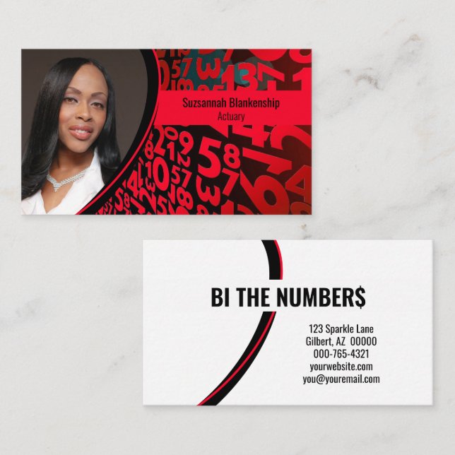 Red Black Numbers Custom Professional Photo  Business Card (Front/Back)