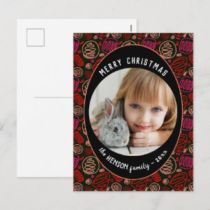 Red Black One line art Christmas Family Photo Holiday Postcard