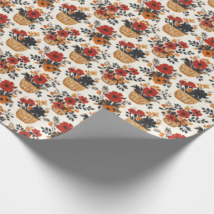 Red / Black / Orange Flowers in Baskets Wrapping Paper