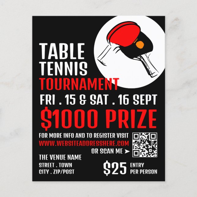 Red & Black Paddles, Table Tennis Tournament Flyer (Front)