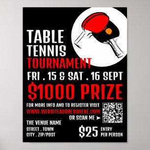 Red & Black Paddles, Table Tennis Tournament Poster
