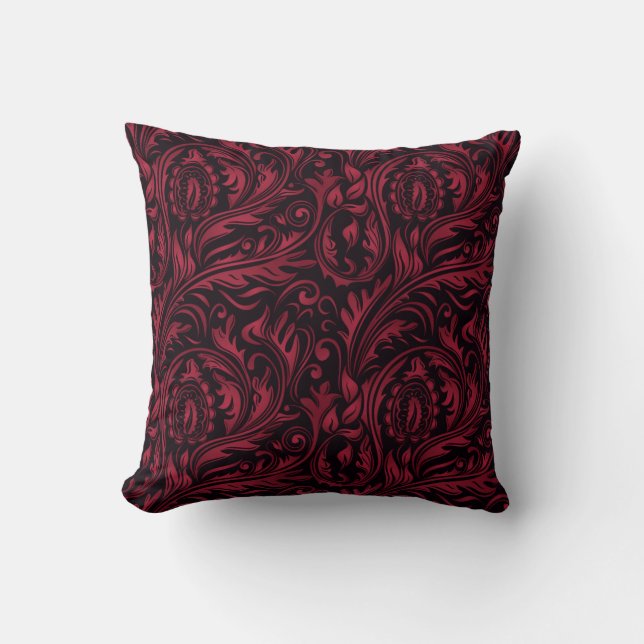 Red & Black Paisley Floral Swirls Cushion (Front)