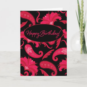 Red & Black Paisley Happy Birthday Greeting Card