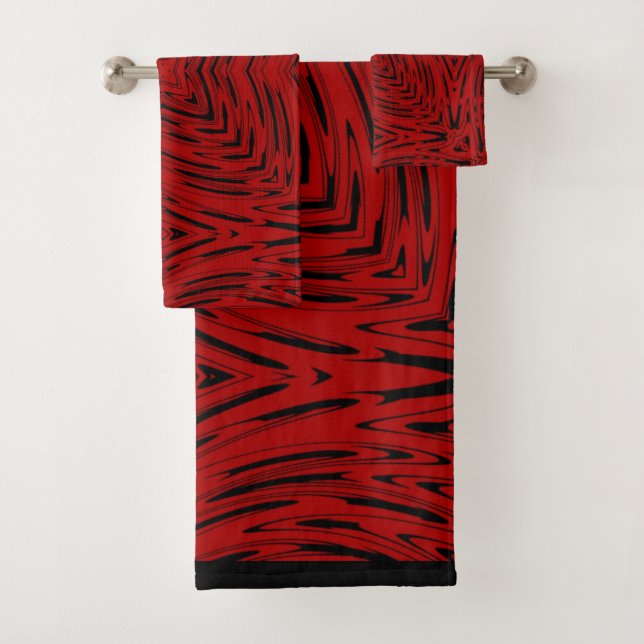 Red Black Pattern Bath Towel Set (Insitu)