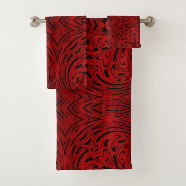 Red Black Pattern Bath Towel Set (Insitu)