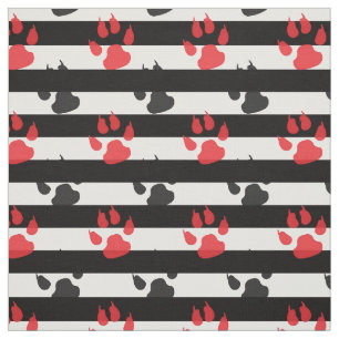 Red Black Paw claw On Black White Stripes Fabric